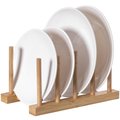 Basicwise Set of 2 Bamboo Wooden Dish Drainer Rack, Plate Rack, And Drying Drainer, 4 Grid QI004355D.2